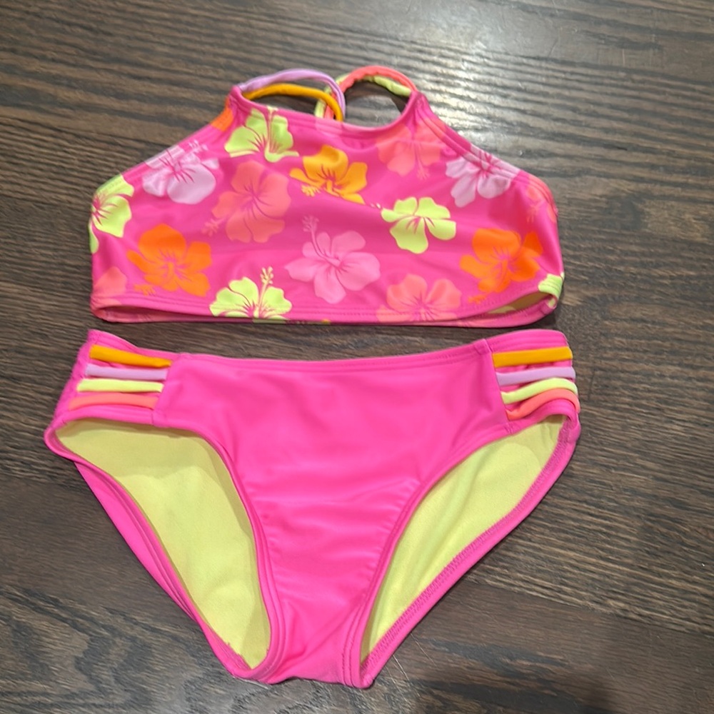 Cat & Jack Floral Pink Kids Bikini Swim Set sz M 8
